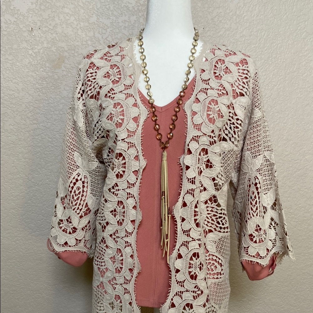 Sale! Elegant Cream Crochet Duster, Women’s Size S/M, Soft Surroundings.